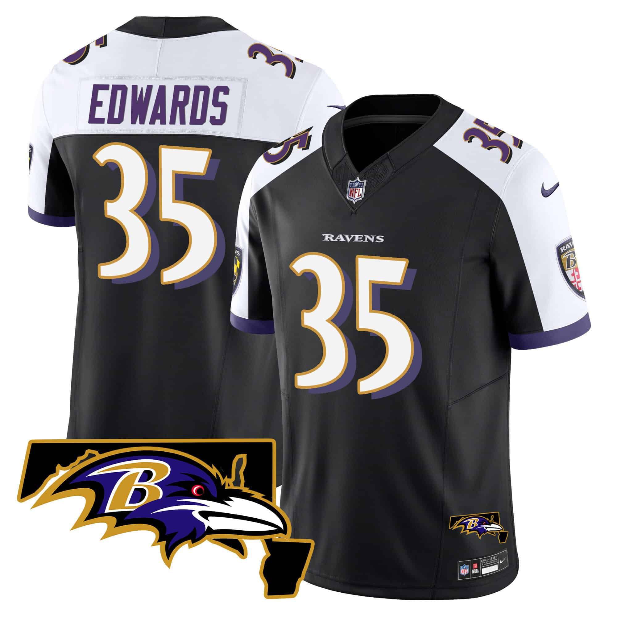 Men Baltimore Ravens 35 Edwards Black 2024 Nike Maryland Patch Vapor Limited NFL Jersey
